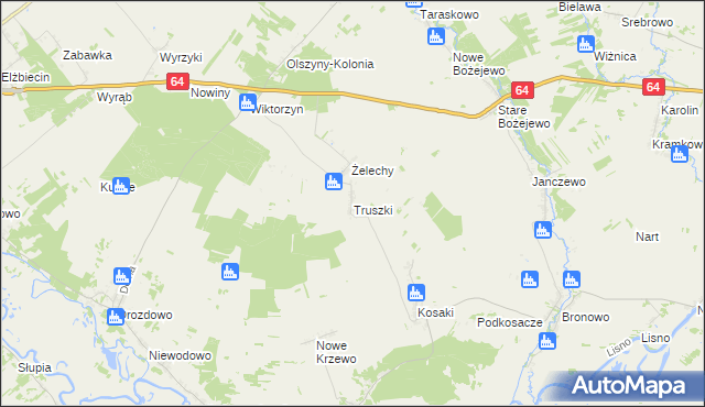 mapa Truszki gmina Piątnica, Truszki gmina Piątnica na mapie Targeo