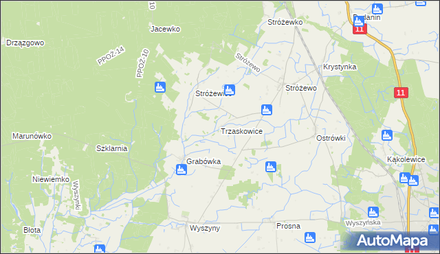 mapa Trzaskowice gmina Chodzież, Trzaskowice gmina Chodzież na mapie Targeo
