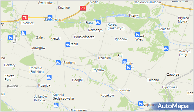 mapa Trzciniec gmina Nagłowice, Trzciniec gmina Nagłowice na mapie Targeo