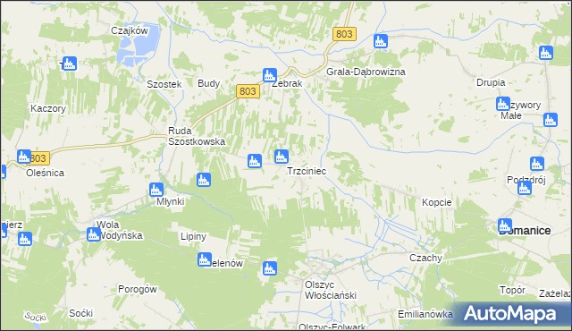mapa Trzciniec gmina Skórzec, Trzciniec gmina Skórzec na mapie Targeo