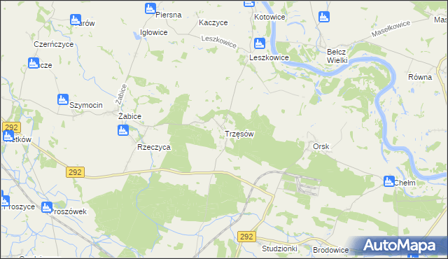 mapa Trzęsów gmina Grębocice, Trzęsów gmina Grębocice na mapie Targeo