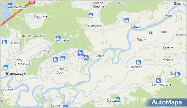 mapa Tuchlin gmina Brańszczyk, Tuchlin gmina Brańszczyk na mapie Targeo