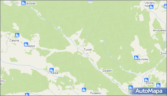 mapa Turośl gmina Pisz, Turośl gmina Pisz na mapie Targeo