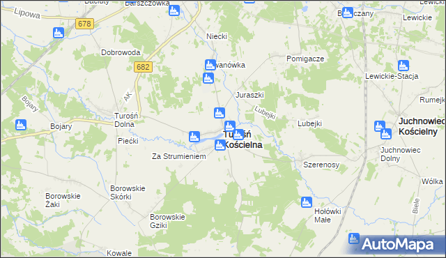 mapa Turośń Kościelna, Turośń Kościelna na mapie Targeo