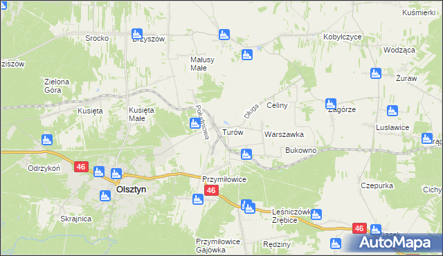 mapa Turów gmina Olsztyn, Turów gmina Olsztyn na mapie Targeo