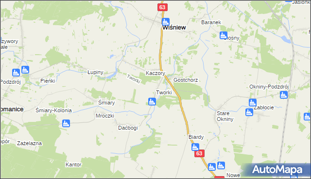 mapa Tworki gmina Wiśniew, Tworki gmina Wiśniew na mapie Targeo
