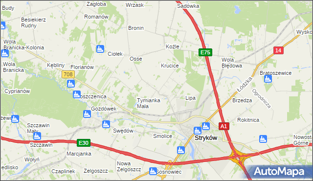 mapa Tymianka gmina Stryków, Tymianka gmina Stryków na mapie Targeo