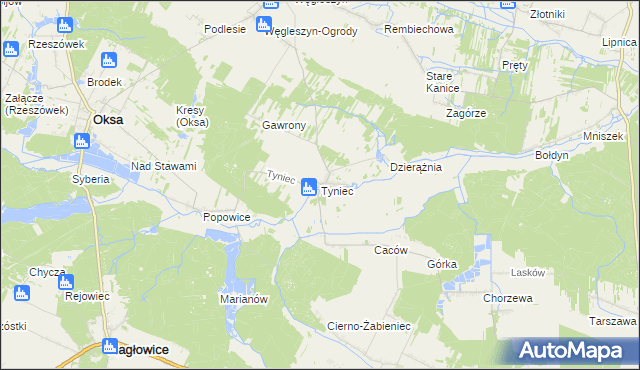 mapa Tyniec gmina Oksa, Tyniec gmina Oksa na mapie Targeo