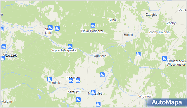 mapa Ugoszcz gmina Miedzna, Ugoszcz gmina Miedzna na mapie Targeo