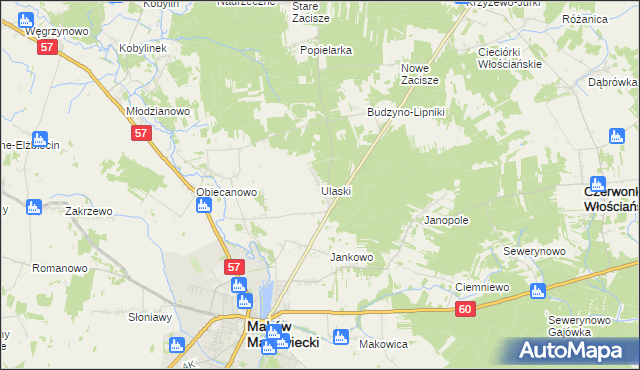 mapa Ulaski gmina Czerwonka, Ulaski gmina Czerwonka na mapie Targeo