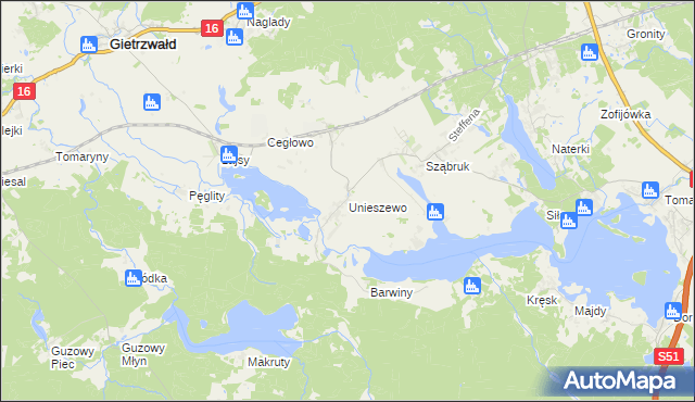 mapa Unieszewo, Unieszewo na mapie Targeo
