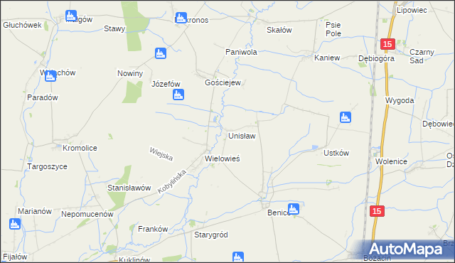 mapa Unisław gmina Krotoszyn, Unisław gmina Krotoszyn na mapie Targeo