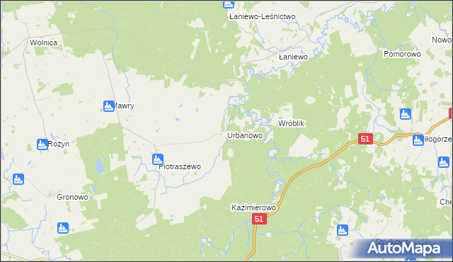 mapa Urbanowo gmina Dobre Miasto, Urbanowo gmina Dobre Miasto na mapie Targeo