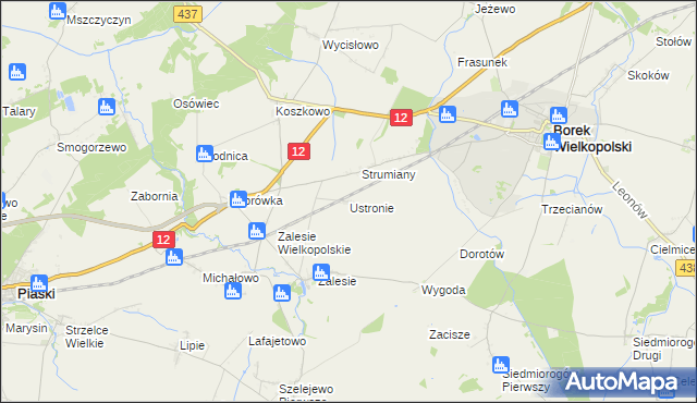 mapa Ustronie gmina Borek Wielkopolski, Ustronie gmina Borek Wielkopolski na mapie Targeo