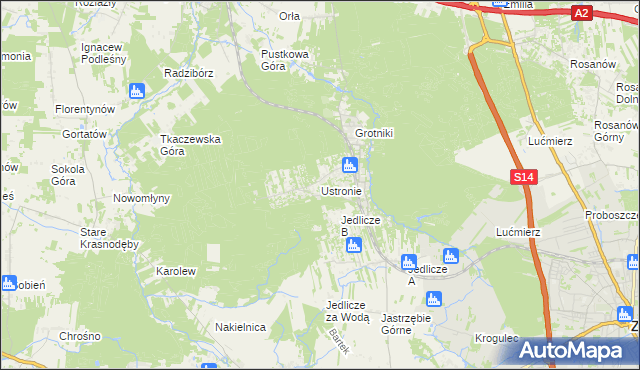 mapa Ustronie gmina Zgierz, Ustronie gmina Zgierz na mapie Targeo