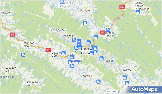 mapa Ustrzyki Dolne, Ustrzyki Dolne na mapie Targeo