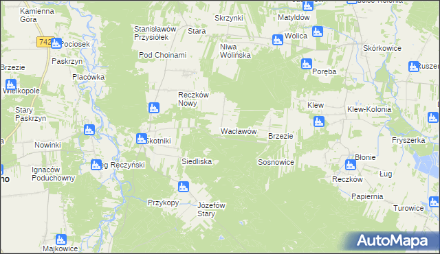 mapa Wacławów gmina Aleksandrów, Wacławów gmina Aleksandrów na mapie Targeo