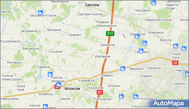 mapa Wacławów gmina Wolanów, Wacławów gmina Wolanów na mapie Targeo