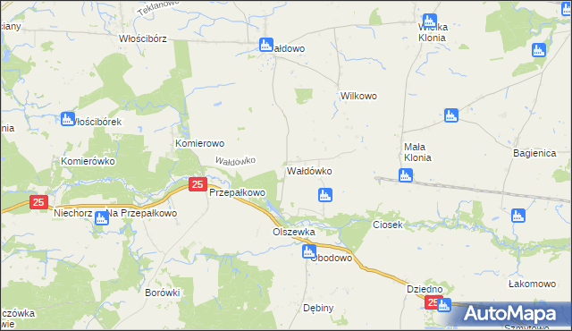 mapa Wałdówko gmina Sępólno Krajeńskie, Wałdówko gmina Sępólno Krajeńskie na mapie Targeo