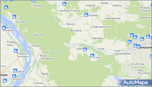 mapa Wanaty gmina Łaskarzew, Wanaty gmina Łaskarzew na mapie Targeo