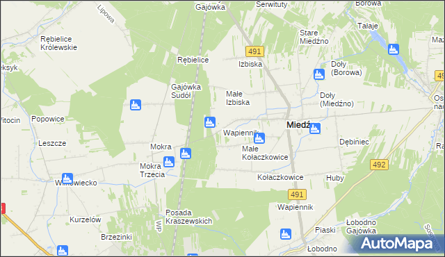 mapa Wapiennik gmina Miedźno, Wapiennik gmina Miedźno na mapie Targeo