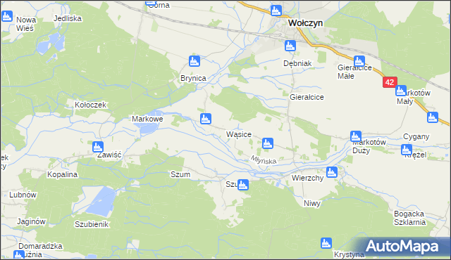 mapa Wąsice, Wąsice na mapie Targeo