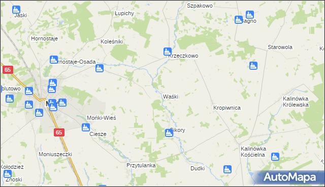 mapa Waśki gmina Mońki, Waśki gmina Mońki na mapie Targeo