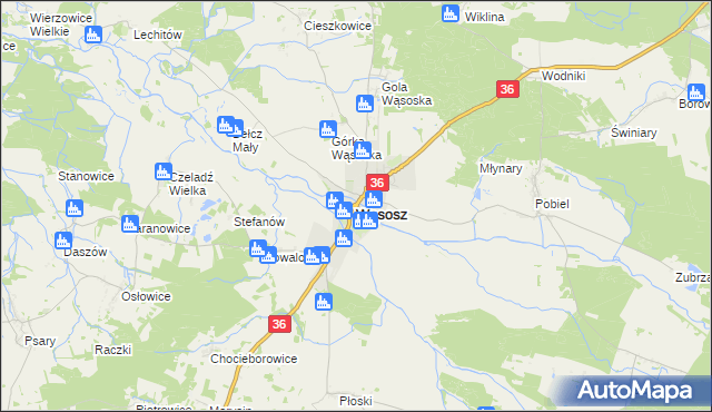 mapa Wąsosz powiat górowski, Wąsosz powiat górowski na mapie Targeo