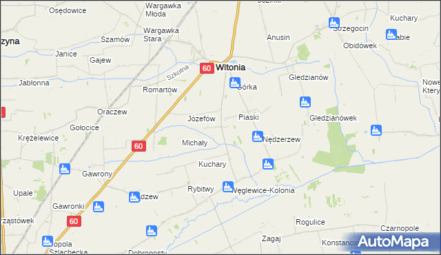 mapa Węglewice gmina Witonia, Węglewice gmina Witonia na mapie Targeo