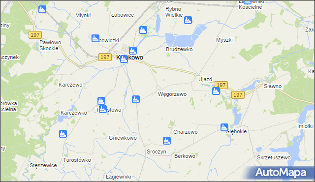 mapa Węgorzewo gmina Kiszkowo, Węgorzewo gmina Kiszkowo na mapie Targeo
