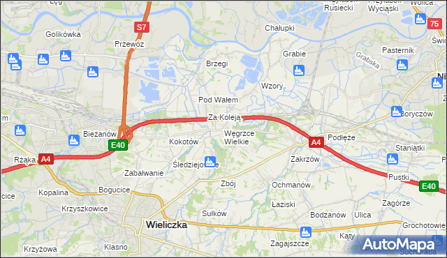 mapa Węgrzce Wielkie, Węgrzce Wielkie na mapie Targeo