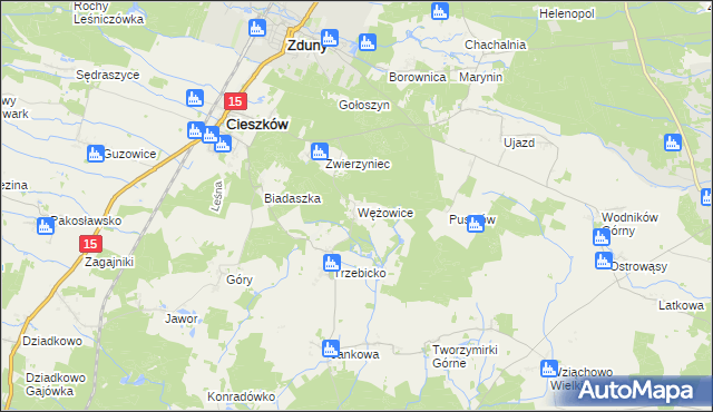 mapa Wężowice gmina Cieszków, Wężowice gmina Cieszków na mapie Targeo