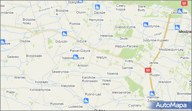 mapa Wężyki, Wężyki na mapie Targeo