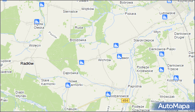 mapa Wichrów gmina Radłów, Wichrów gmina Radłów na mapie Targeo