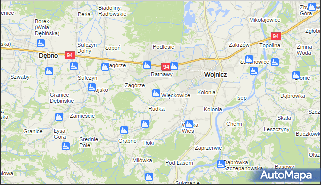 mapa Więckowice gmina Wojnicz, Więckowice gmina Wojnicz na mapie Targeo