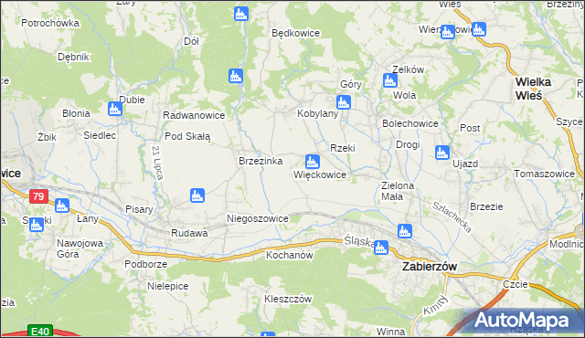 mapa Więckowice gmina Zabierzów, Więckowice gmina Zabierzów na mapie Targeo