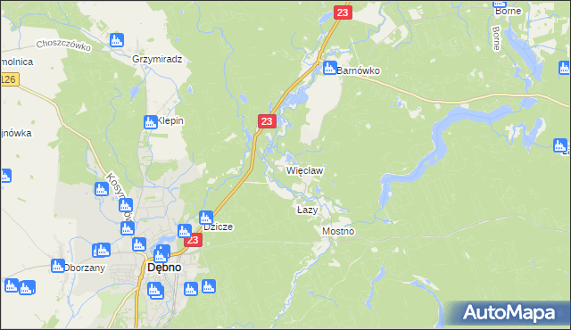 mapa Więcław gmina Dębno, Więcław gmina Dębno na mapie Targeo
