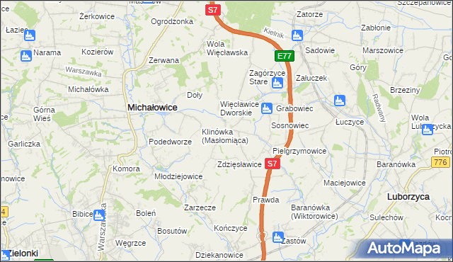 mapa Więcławice Stare, Więcławice Stare na mapie Targeo