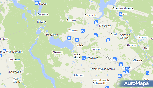 mapa Wiele gmina Karsin, Wiele gmina Karsin na mapie Targeo