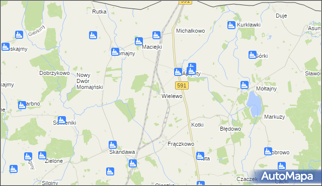 mapa Wielewo gmina Barciany, Wielewo gmina Barciany na mapie Targeo