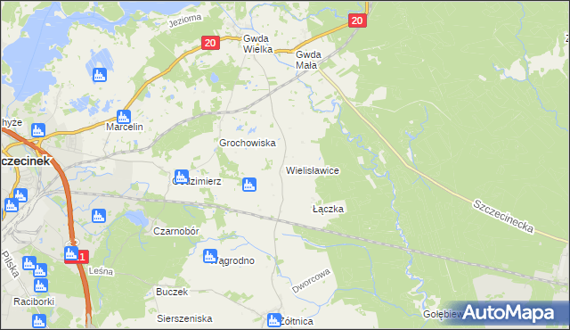mapa Wielisławice gmina Szczecinek, Wielisławice gmina Szczecinek na mapie Targeo