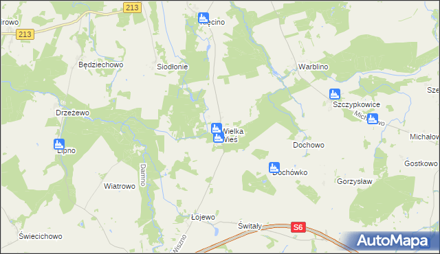 mapa Wielka Wieś gmina Główczyce, Wielka Wieś gmina Główczyce na mapie Targeo