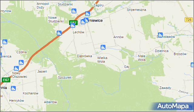 mapa Wielka Wola gmina Czerniewice, Wielka Wola gmina Czerniewice na mapie Targeo