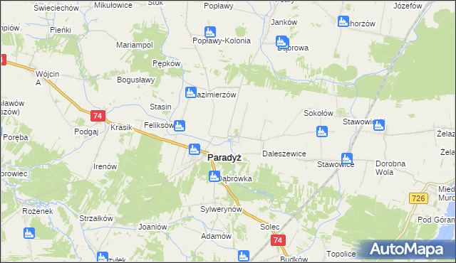 mapa Wielka Wola gmina Paradyż, Wielka Wola gmina Paradyż na mapie Targeo