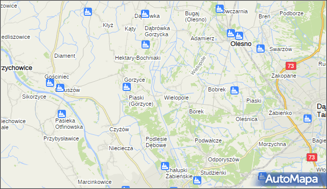 mapa Wielopole gmina Olesno, Wielopole gmina Olesno na mapie Targeo