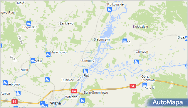 mapa Wierciszewo gmina Wizna, Wierciszewo gmina Wizna na mapie Targeo