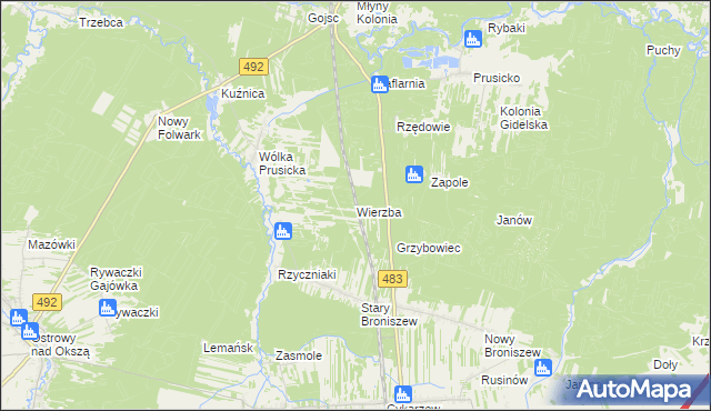 mapa Wierzba gmina Nowa Brzeźnica, Wierzba gmina Nowa Brzeźnica na mapie Targeo