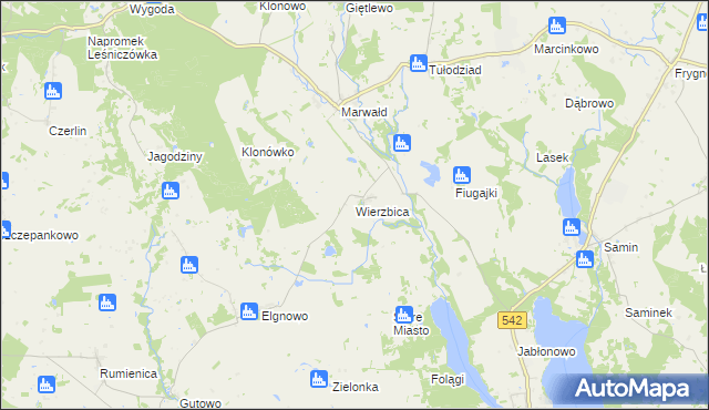mapa Wierzbica gmina Dąbrówno, Wierzbica gmina Dąbrówno na mapie Targeo
