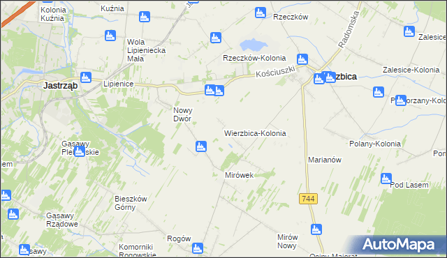 mapa Wierzbica-Kolonia gmina Wierzbica, Wierzbica-Kolonia gmina Wierzbica na mapie Targeo