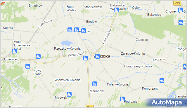 mapa Wierzbica powiat radomski, Wierzbica powiat radomski na mapie Targeo